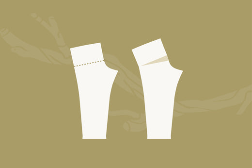 Illustration of a pattern piece demonstrating a rise adjustment for wheelchair users