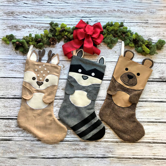 animal christmas stocking sewing pattern by Twig + Tale