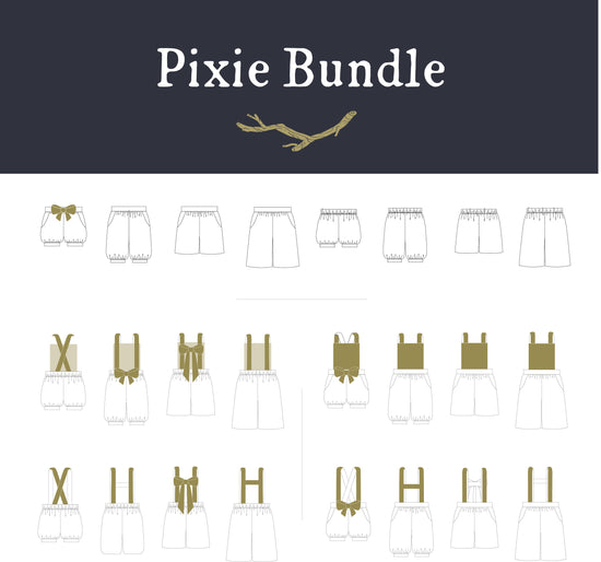BUNDLE Pixie Essentials + Expansion Pack Sewing Patterns - Child ~ Shorts, Pants, Culottes, Romper + Suspenders